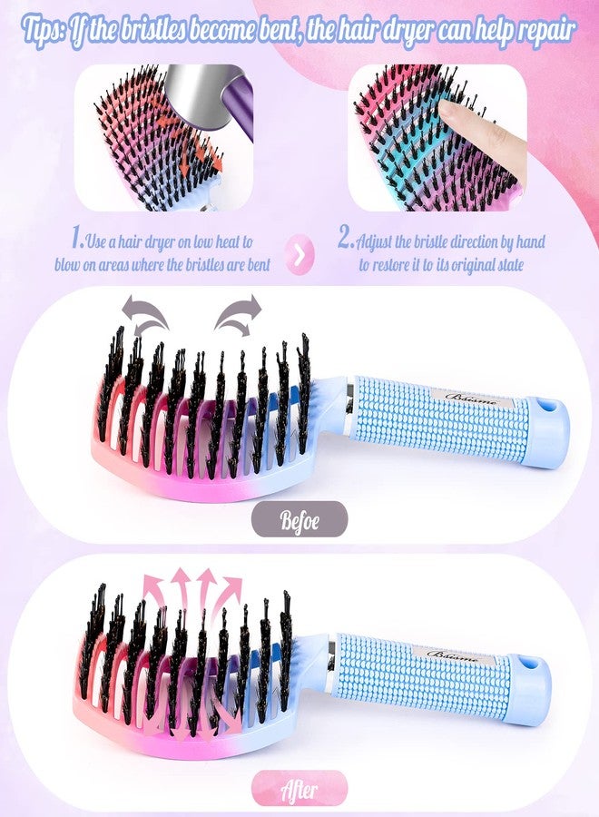 Bsisme Boar Bristle Hair Brush, Curved Vented Detangler Brush Faster Blow Drying, Paddle Detangling Brush for Women Men Kids Wet Dry Long Curly Thick Straight Hair, Make Hair Shiny and Healthier(Purple+Blue) - Image 3